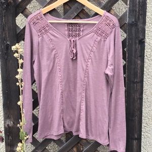 Warehouse one pretty long sleeved top with Lacey accents, tie in front. GUC